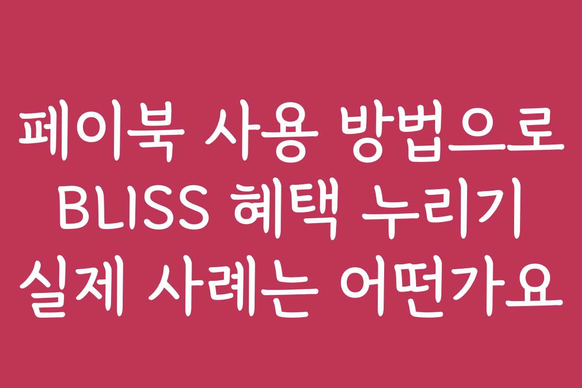 페이북 사용 방법으로 BLISS 혜택 누리기 실제 사례는 어떤가요