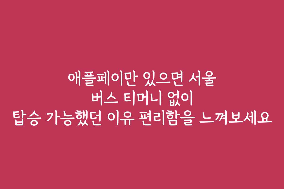 애플페이만 있으면 서울 버스 티머니 없이 탑승 가능했던 이유 편리함을 느껴보세요
