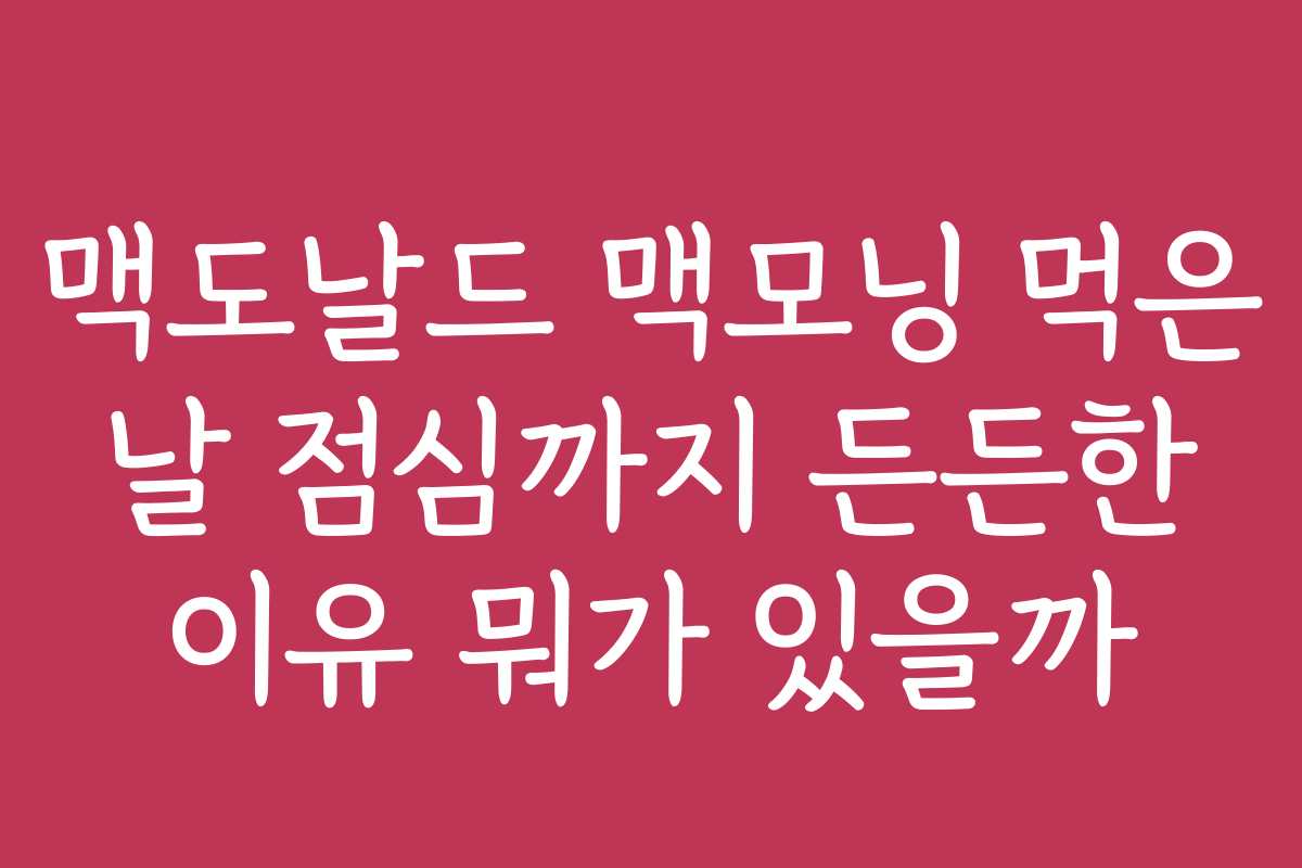 맥도날드 맥모닝 먹은 날 점심까지 든든한 이유 뭐가 있을까
