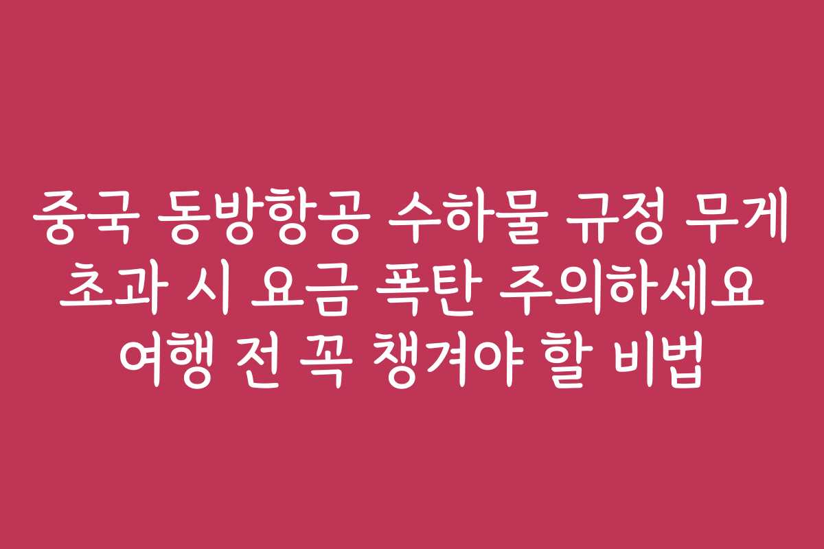 중국 동방항공 수하물 규정 무게 초과 시 요금 폭탄 주의하세요 여행 전 꼭 챙겨야 할 비법
