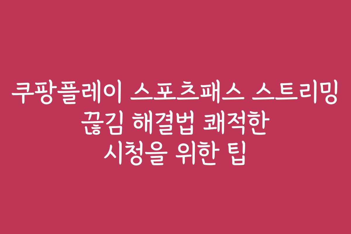 쿠팡플레이 스포츠패스 스트리밍 끊김 해결법 쾌적한 시청을 위한 팁
