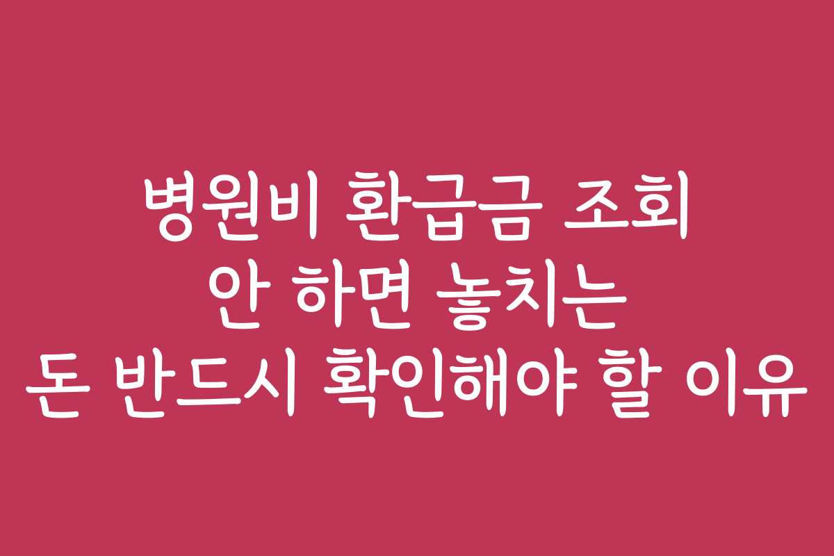 병원비 환급금 조회 안 하면 놓치는 돈 반드시 확인해야 할 이유