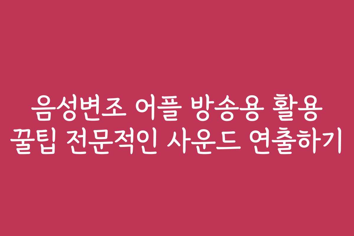 음성변조 어플 방송용 활용 꿀팁 전문적인 사운드 연출하기