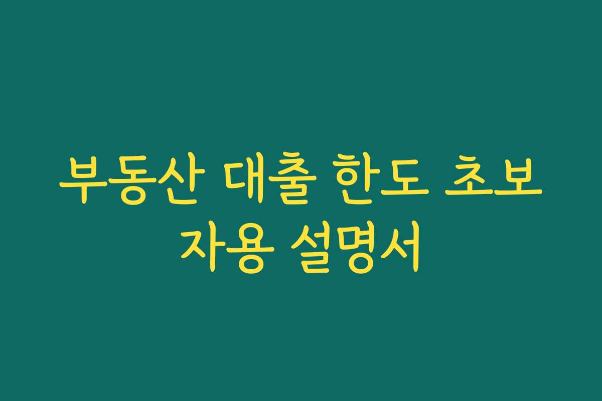 부동산 대출 한도 초보자용 설명서