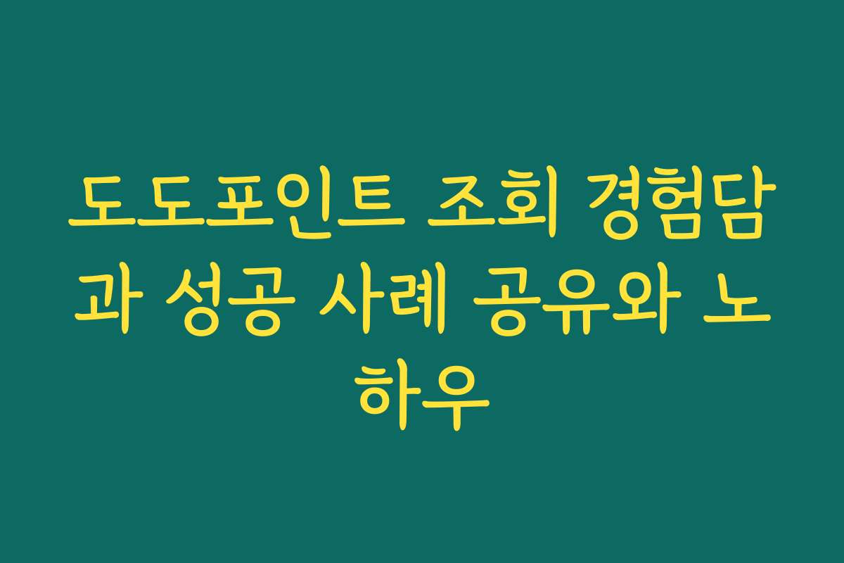 도도포인트 조회 경험담과 성공 사례 공유와 노하우