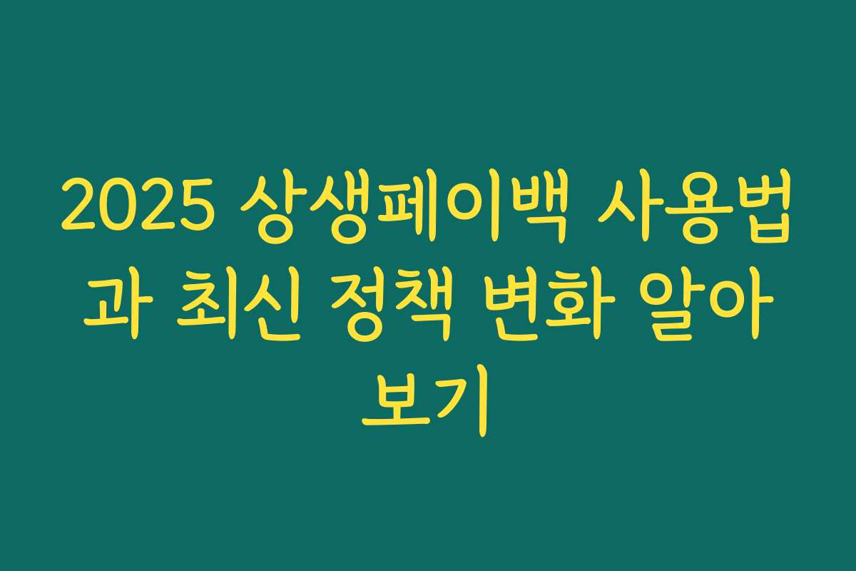 2025 상생페이백 사용법과 최신 정책 변화 알아보기