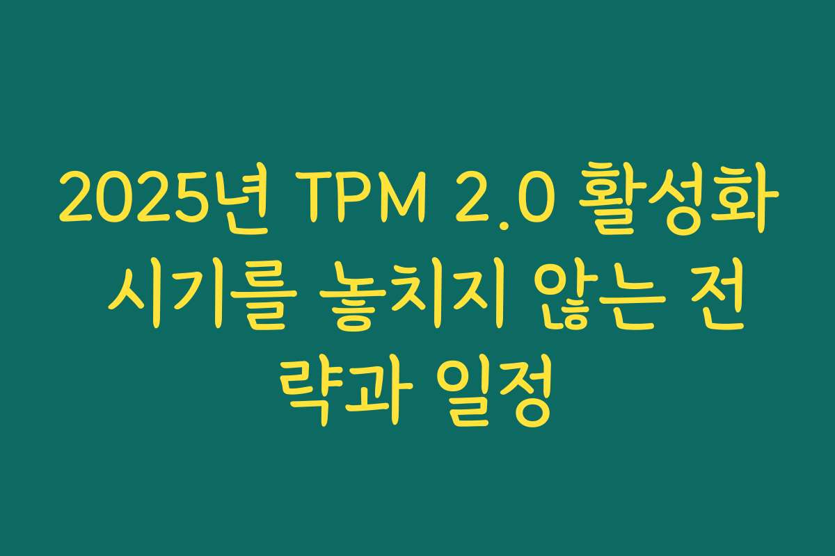 2025년 TPM 2.0 활성화 시기를 놓치지 않는 전략과 일정