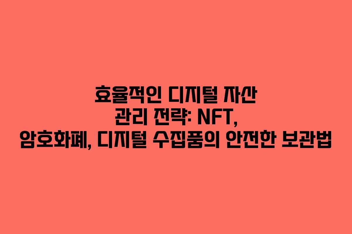 효율적인 디지털 자산 관리 전략: NFT, 암호화폐, 디지털 수집품의 안전한 보관법