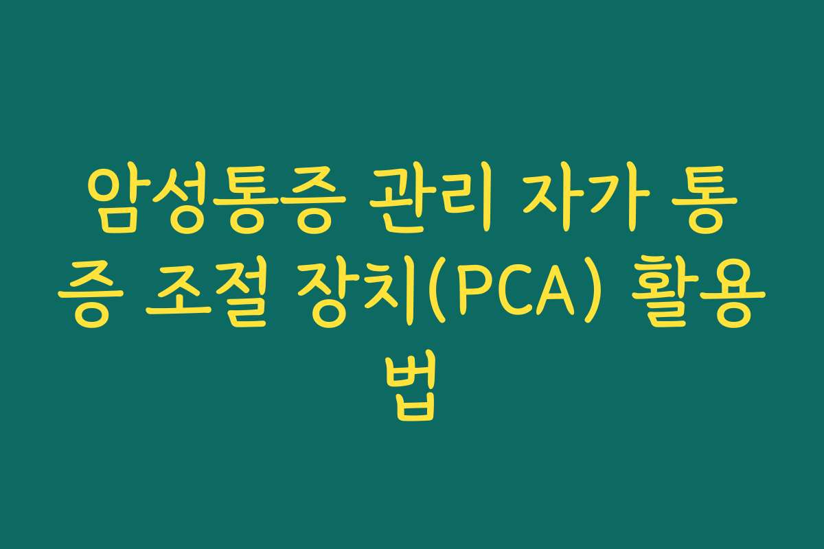 암성통증 관리 자가 통증 조절 장치(PCA) 활용법