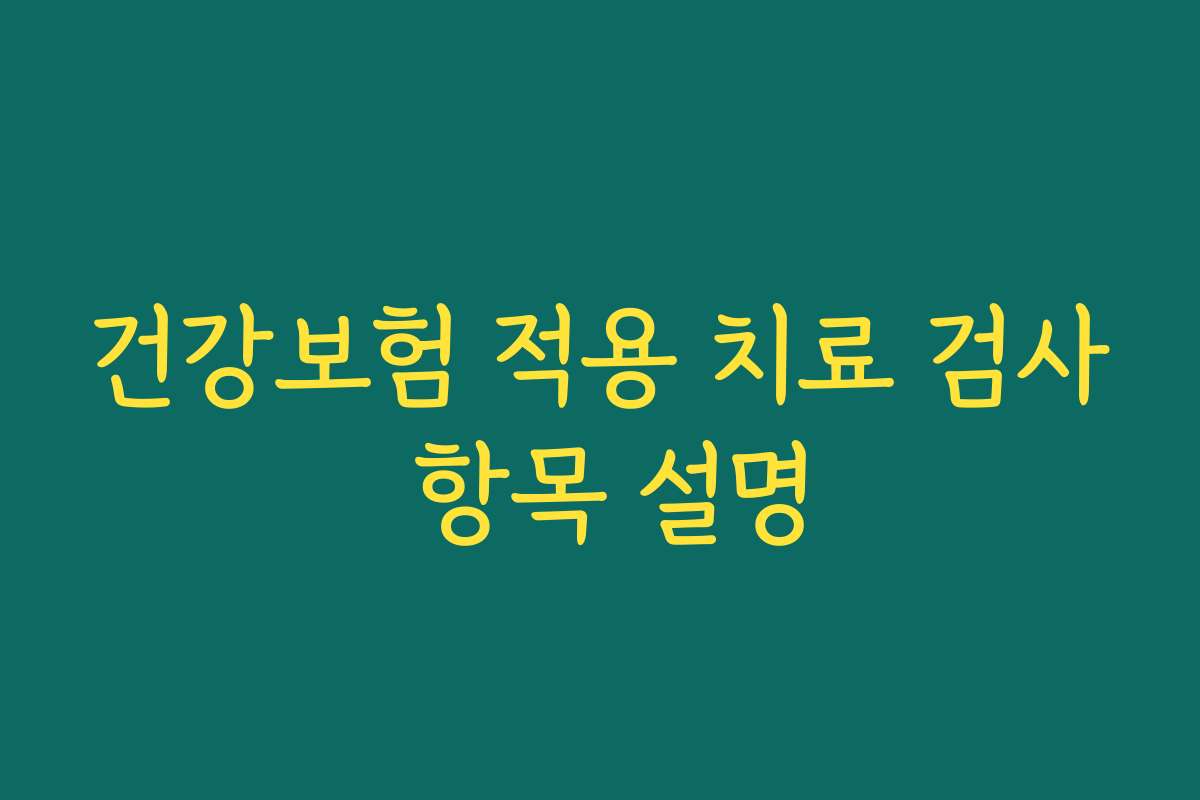건강보험 적용 치료 검사 항목 설명