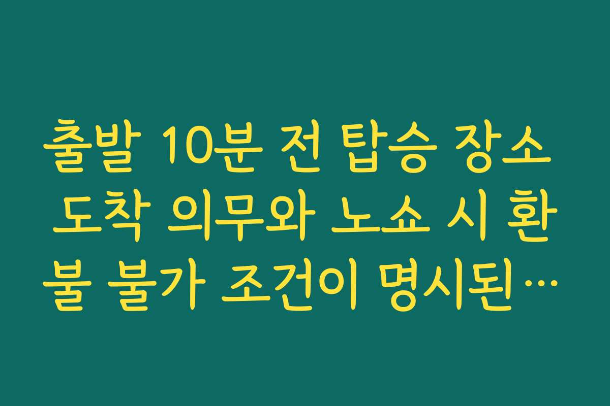 출발 10분 전 탑승 장소 도착 의무와 노쇼 시 환불 불가 조건이 명시된 경주 비단벌레차 예약내용