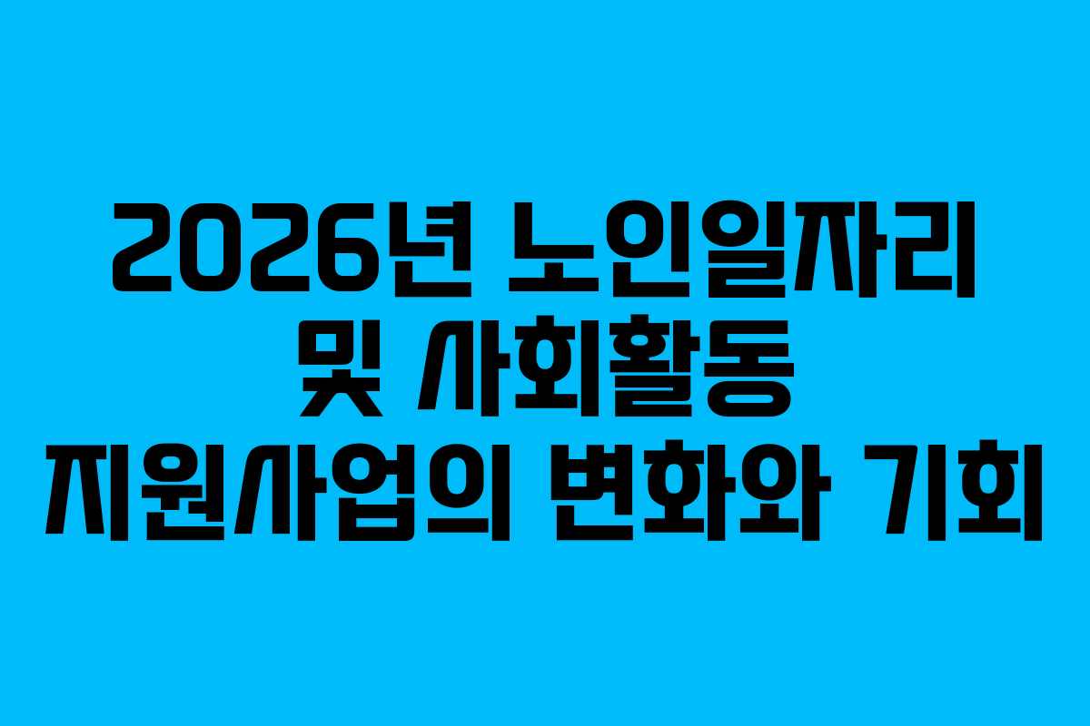 2026년 노인일자리 및 사회활동 지원사업의 변화와 기회