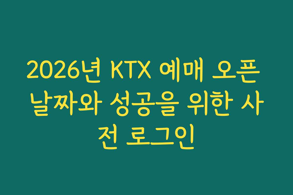 2026년 KTX 예매 오픈 날짜와 성공을 위한 사전 로그인