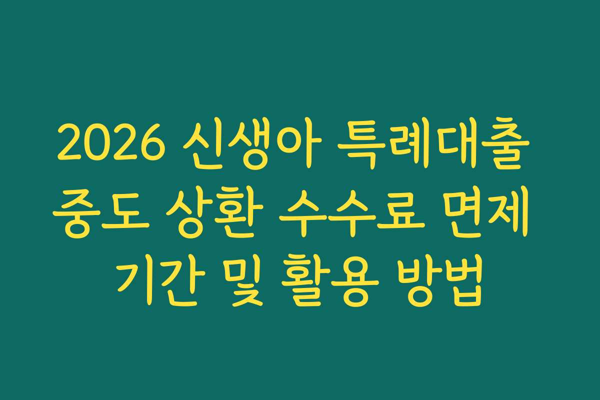2026 신생아 특례대출 중도 상환 수수료 면제 기간 및 활용 방법