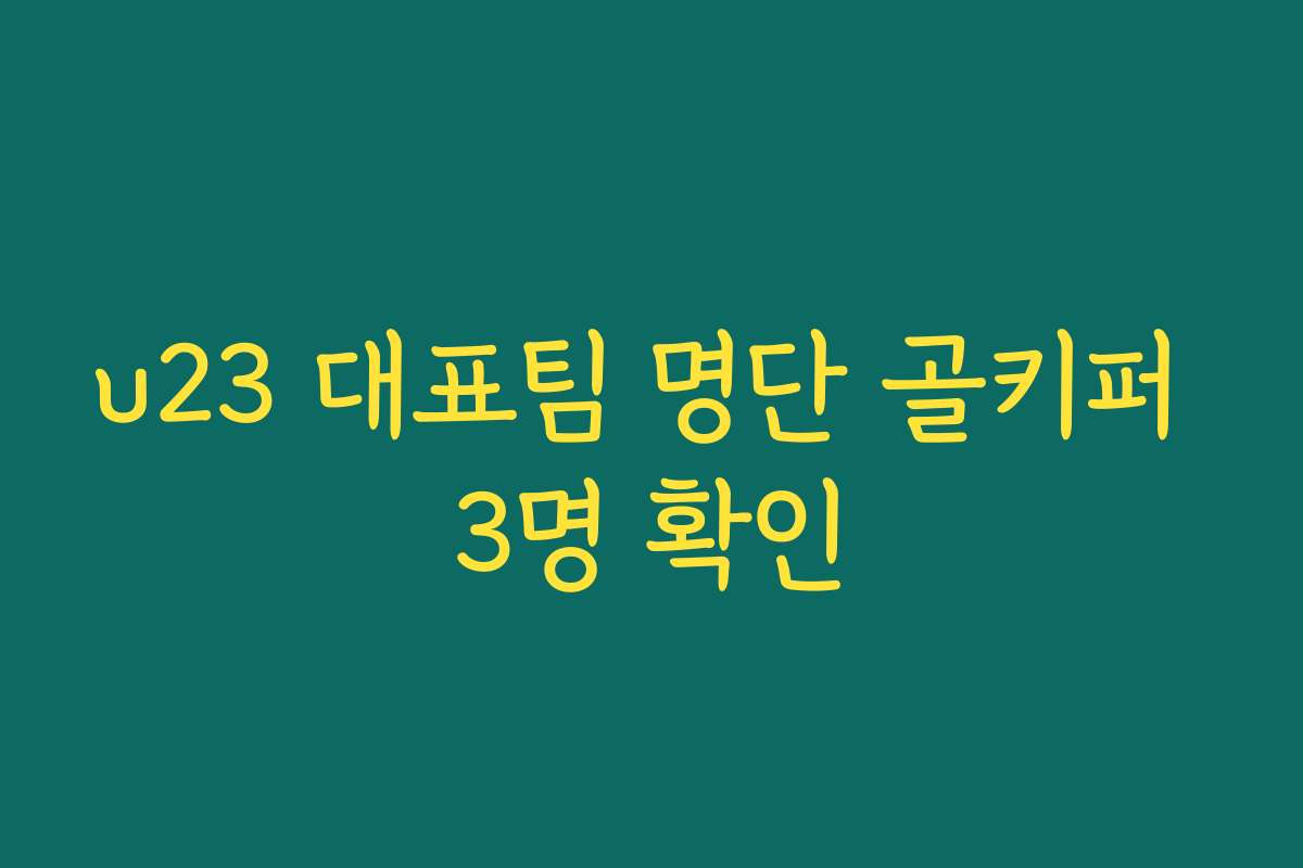 u23 대표팀 명단 골키퍼 3명 확인