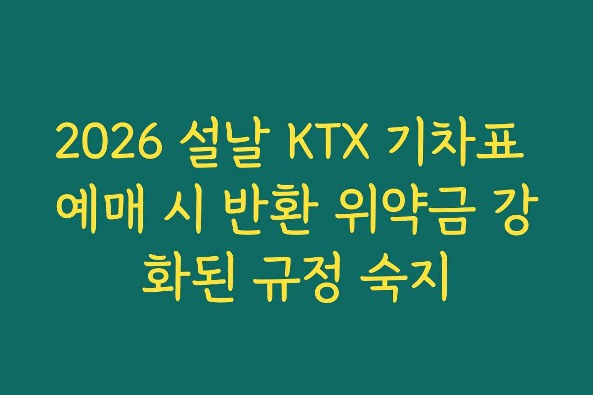 2026 설날 KTX 기차표 예매 시 반환 위약금 강화된 규정 숙지