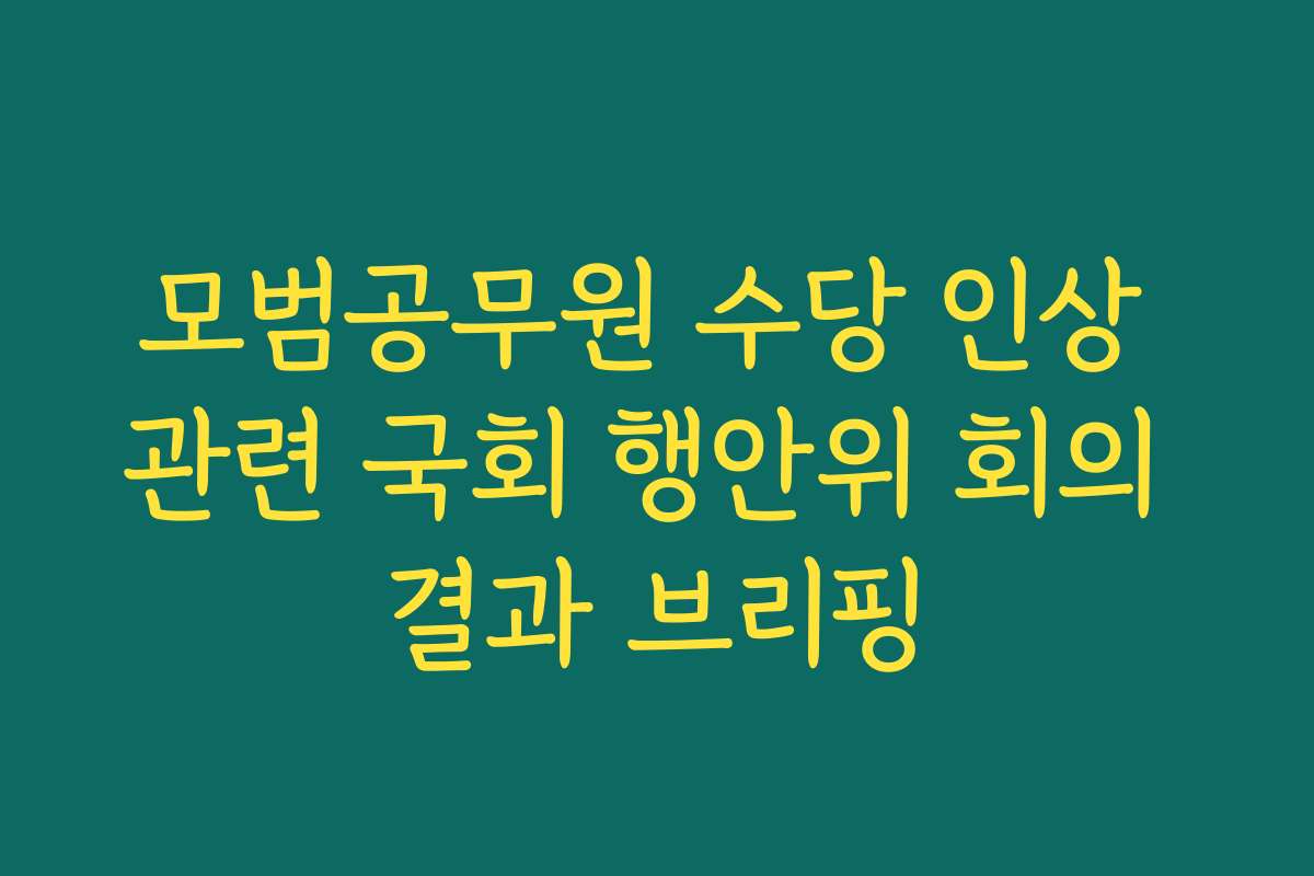 모범공무원 수당 인상 관련 국회 행안위 회의 결과 브리핑