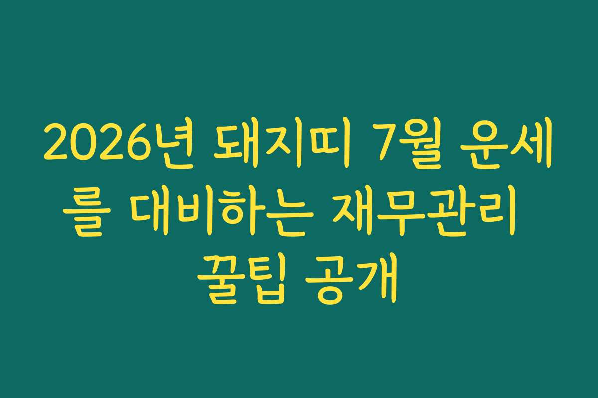 2026년 돼지띠 7월 운세를 대비하는 재무관리 꿀팁 공개