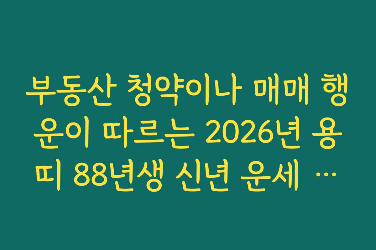 부동산 청약이나 매매 행운이 따르는 2026년 용띠 88년생 신년 운세 가이드