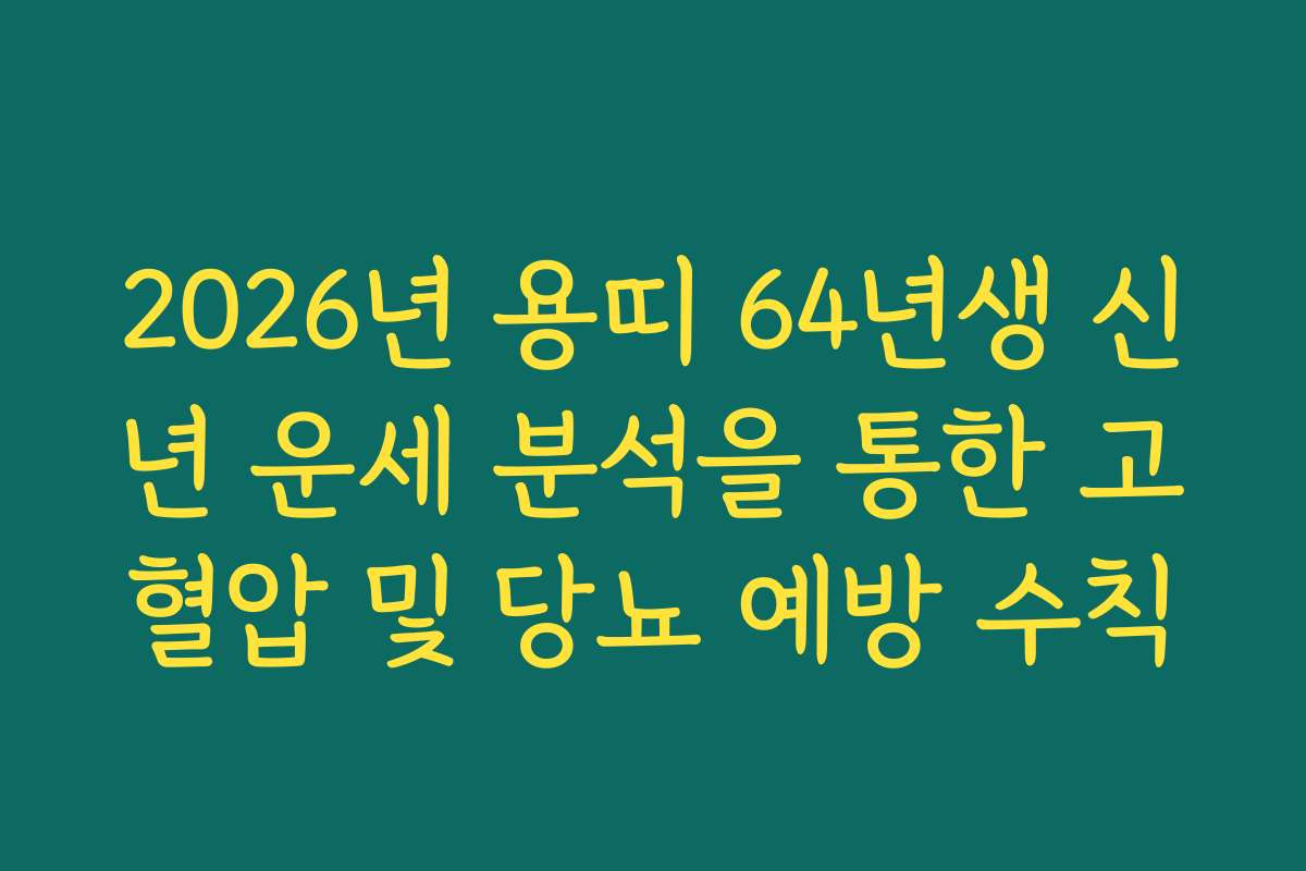 2026년 용띠 64년생 신년 운세 분석을 통한 고혈압 및 당뇨 예방 수칙