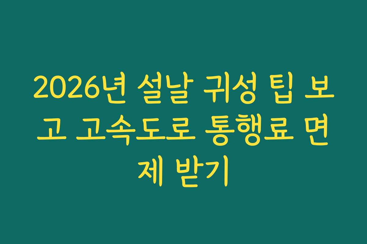 2026년 설날 귀성 팁 보고 고속도로 통행료 면제 받기