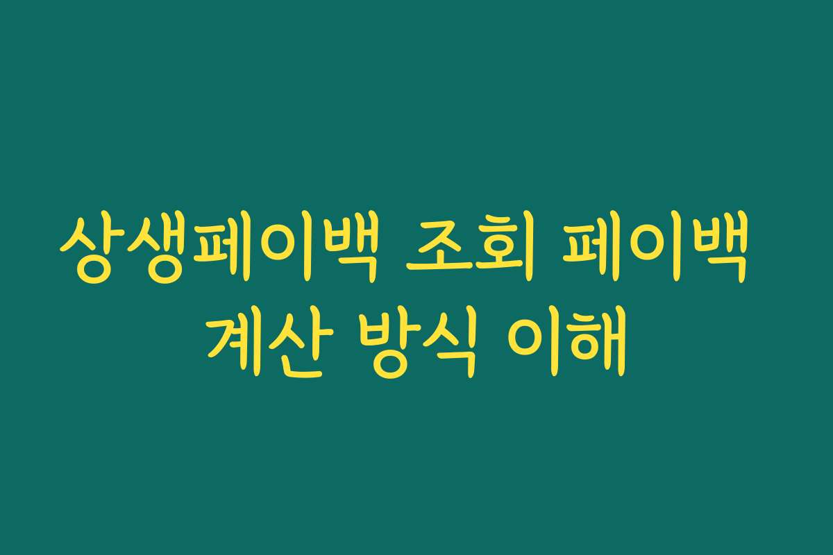 상생페이백 조회 페이백 계산 방식 이해