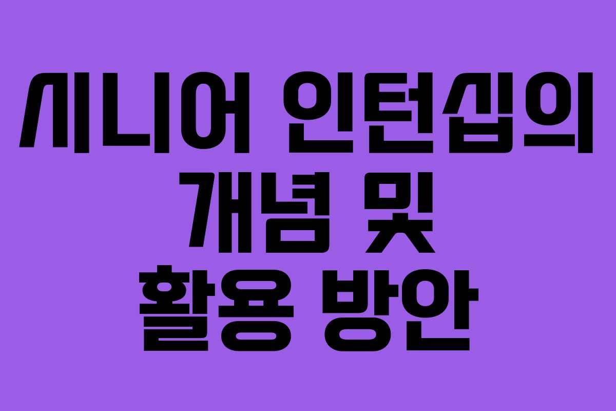 시니어 인턴십의 개념 및 활용 방안