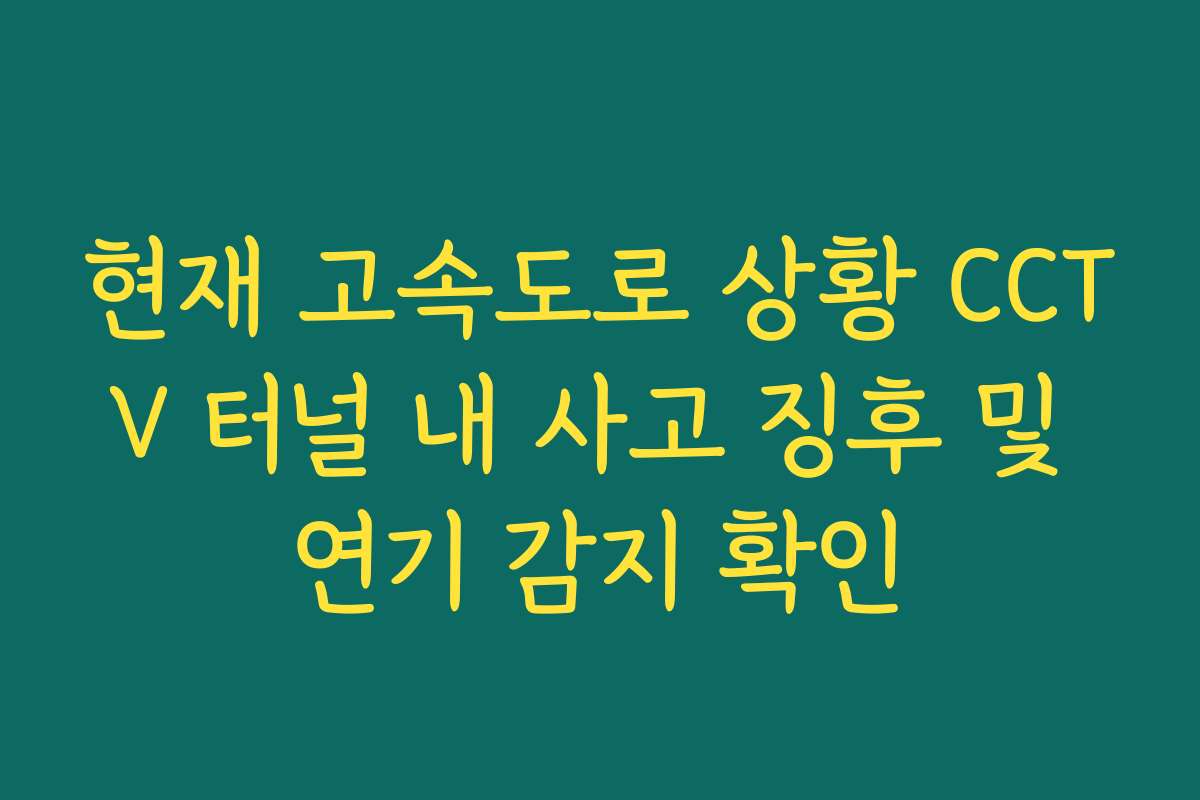 현재 고속도로 상황 CCTV 터널 내 사고 징후 및 연기 감지 확인