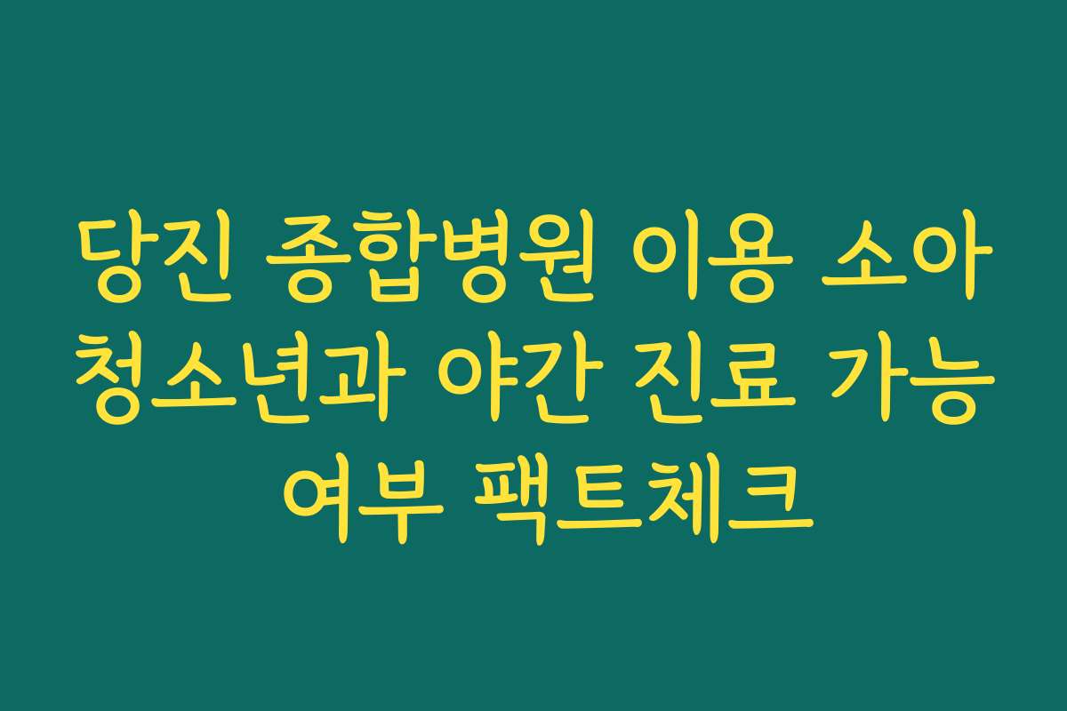 당진 종합병원 이용 소아청소년과 야간 진료 가능 여부 팩트체크