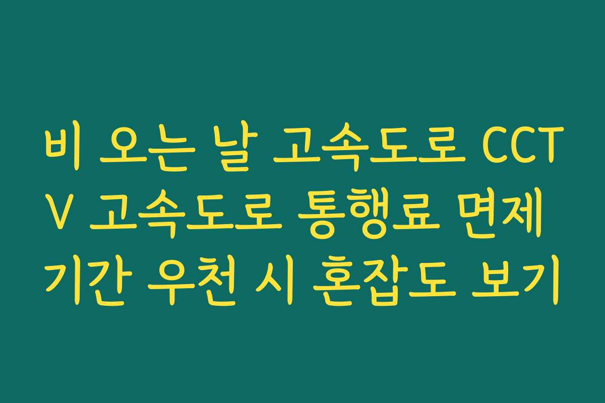 비 오는 날 고속도로 CCTV 고속도로 통행료 면제 기간 우천 시 혼잡도 보기