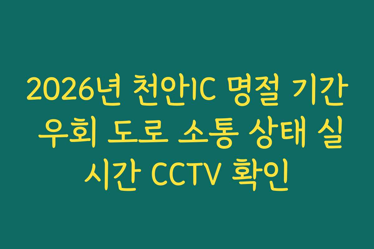 2026년 천안IC 명절 기간 우회 도로 소통 상태 실시간 CCTV 확인