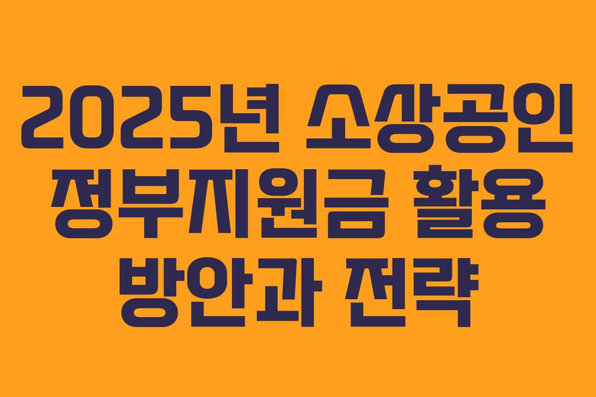2025년 소상공인 정부지원금 활용 방안과 전략