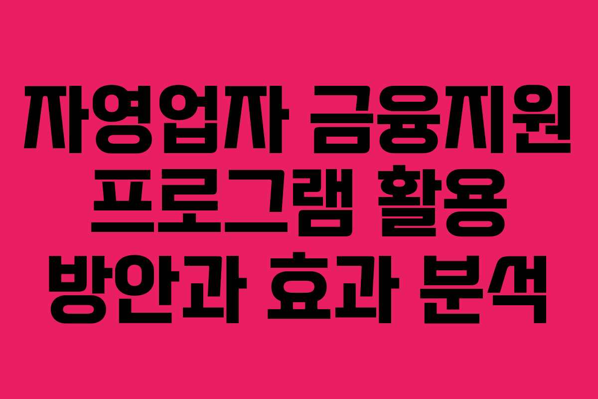 자영업자 금융지원 프로그램 활용 방안과 효과 분석