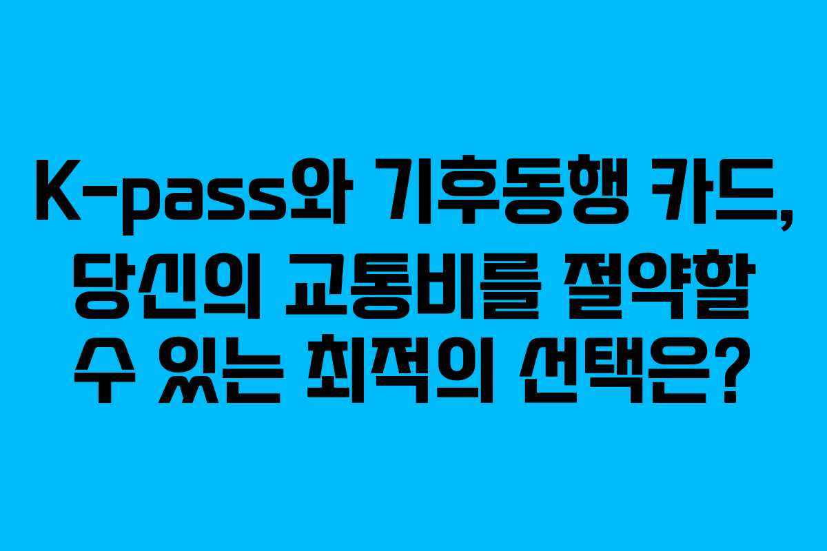 K-pass와 기후동행 카드, 당신의 교통비를 절약할 수 있는 최적의 선택은?