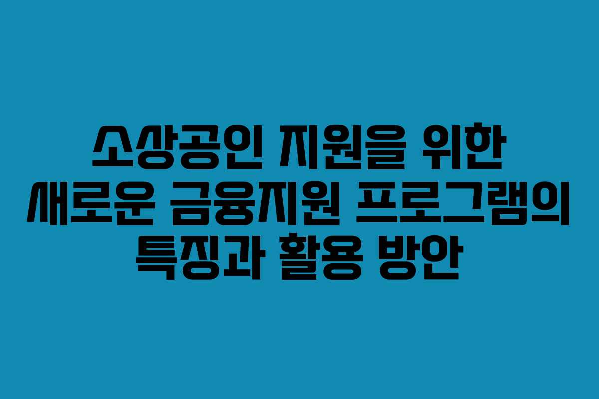 소상공인 지원을 위한 새로운 금융지원 프로그램의 특징과 활용 방안