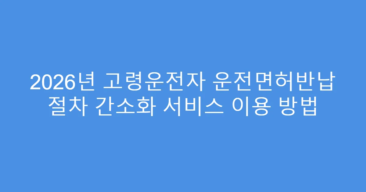 2026년 고령운전자 운전면허반납 절차 간소화 서비스 이용 방법