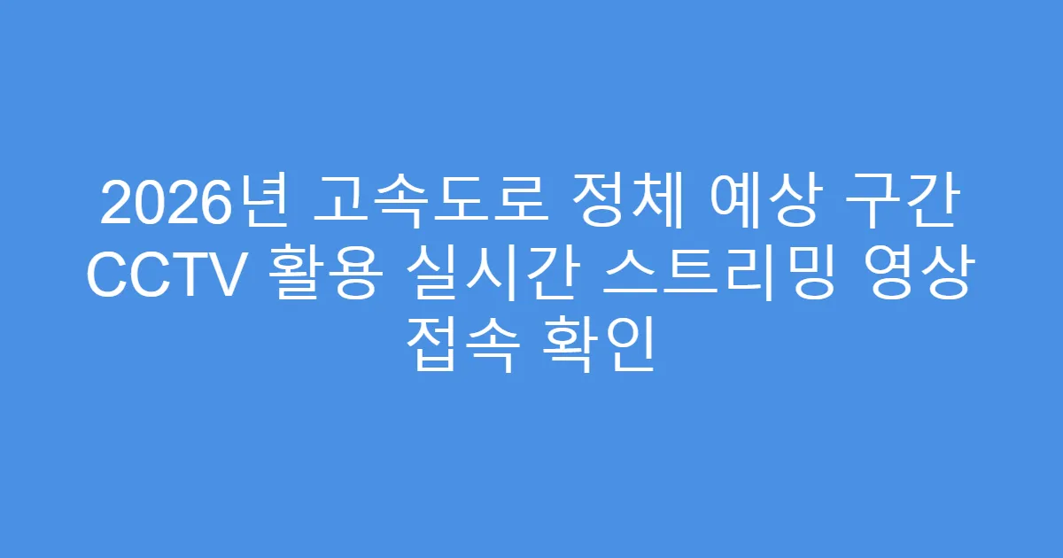 2026년 고속도로 정체 예상 구간 CCTV 활용 실시간 스트리밍 영상 접속 확인