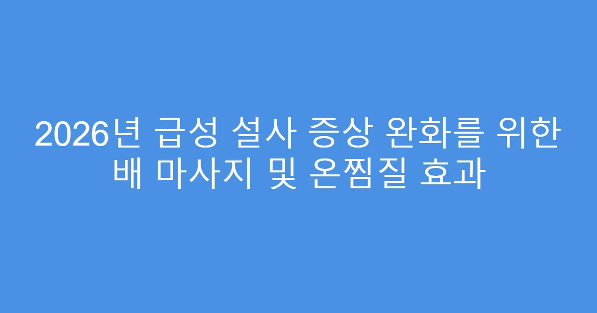 2026년 급성 설사 증상 완화를 위한 배 마사지 및 온찜질 효과