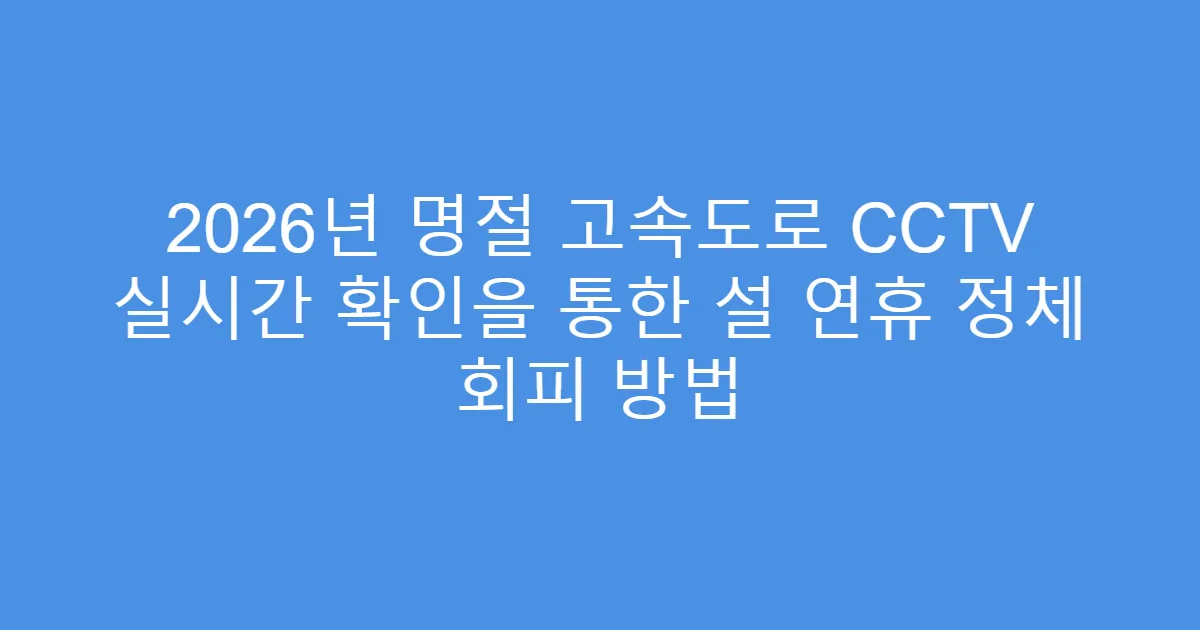 2026년 명절 고속도로 CCTV 실시간 확인을 통한 설 연휴 정체 회피 방법