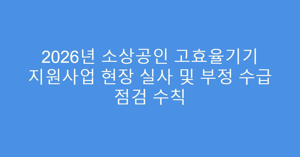 2026년 소상공인 고효율기기 지원사업 현장 실사 및 부정 수급 점검 수칙
