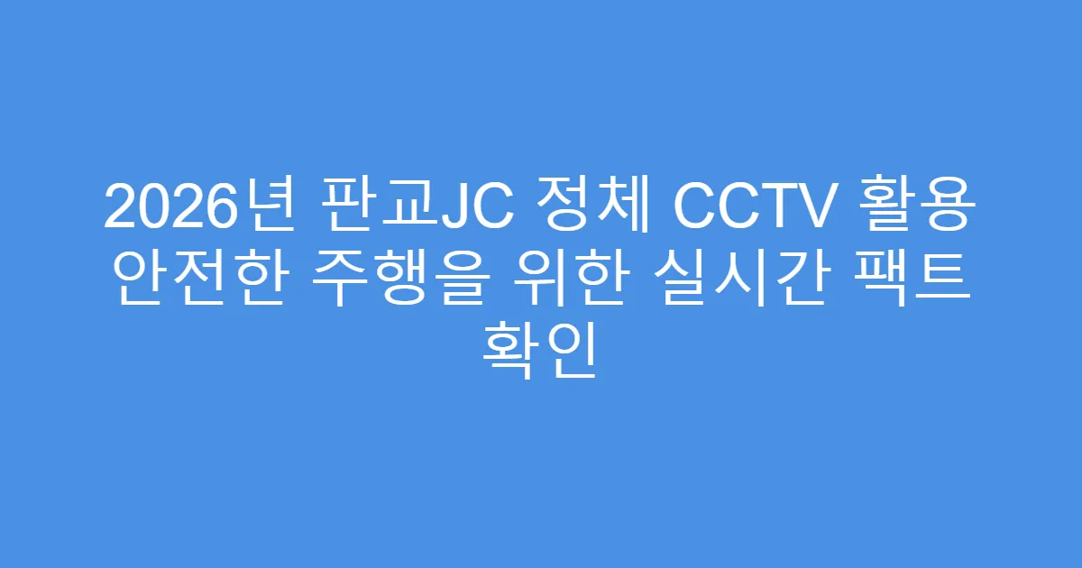 2026년 판교JC 정체 CCTV 활용 안전한 주행을 위한 실시간 팩트 확인