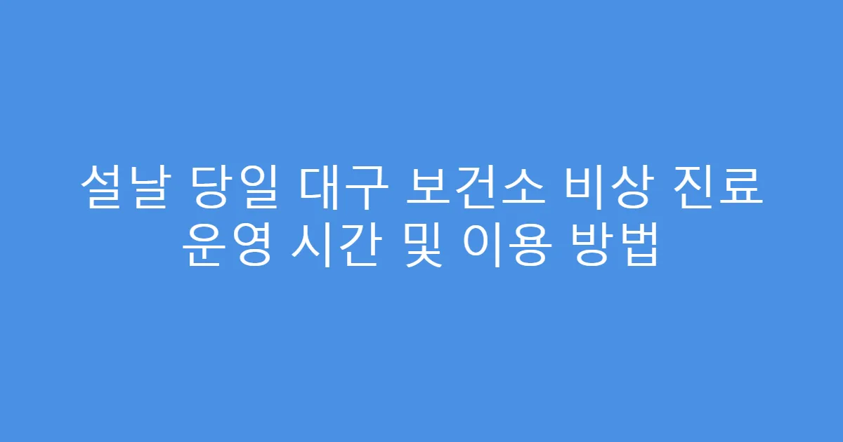 설날 당일 대구 보건소 비상 진료 운영 시간 및 이용 방법