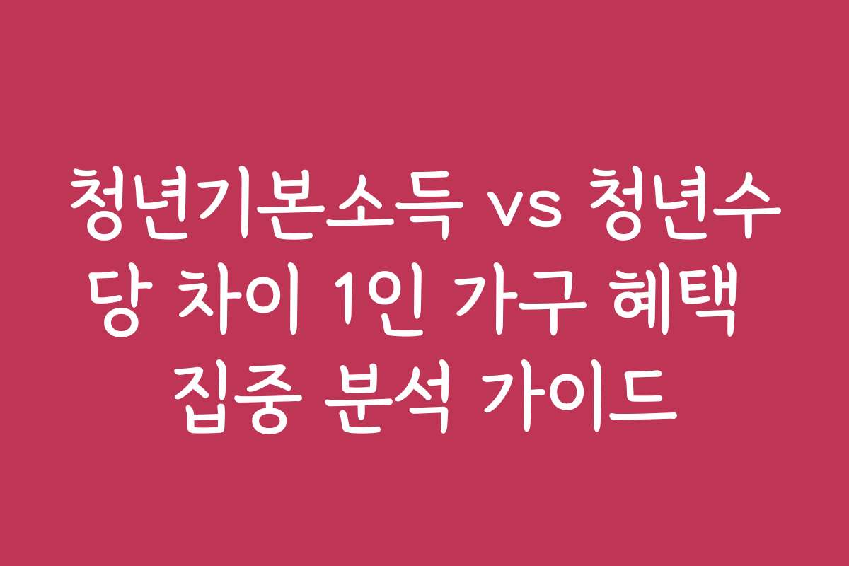 청년기본소득 vs 청년수당 차이 1인 가구 혜택 집중 분석 가이드