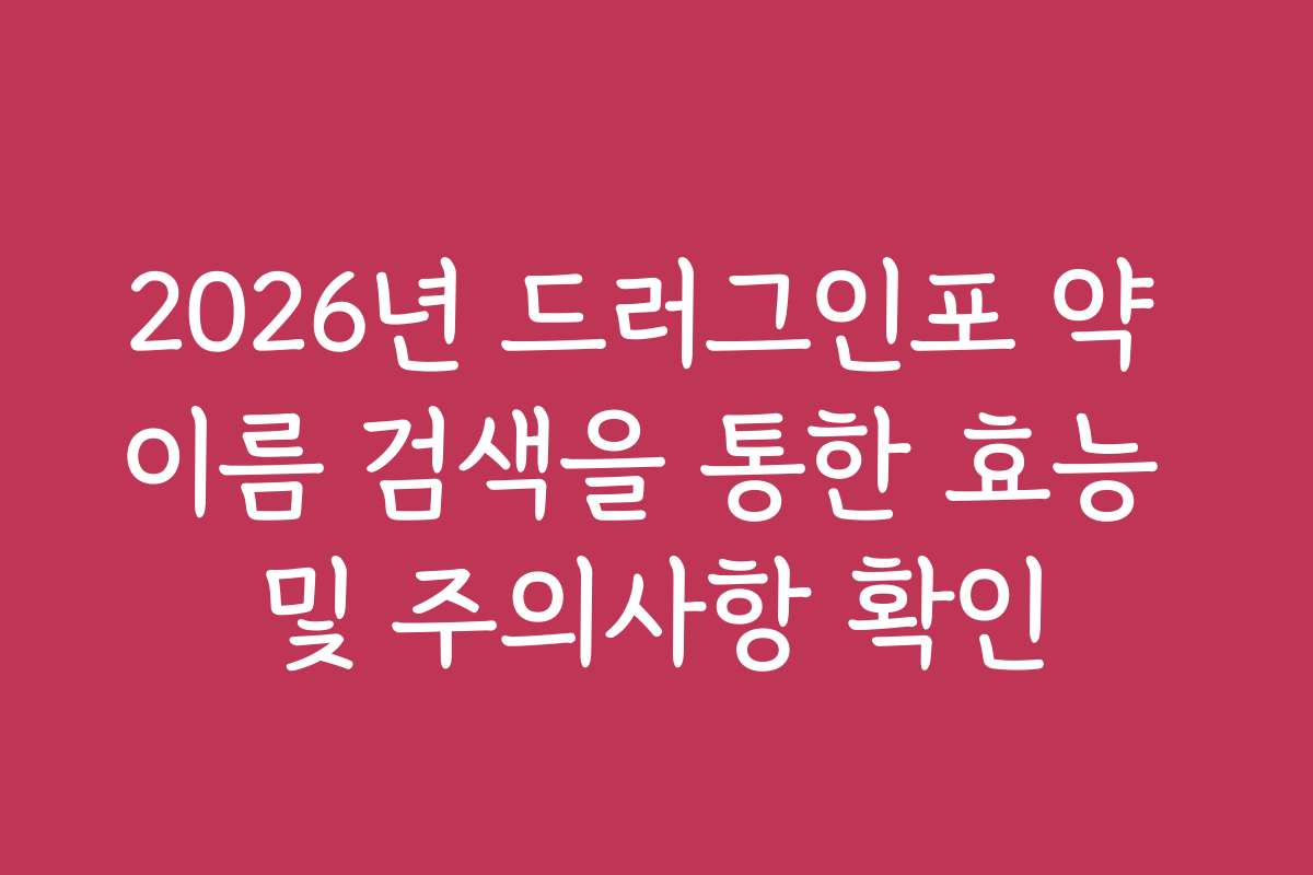 2026년 드러그인포 약 이름 검색을 통한 효능 및 주의사항 확인