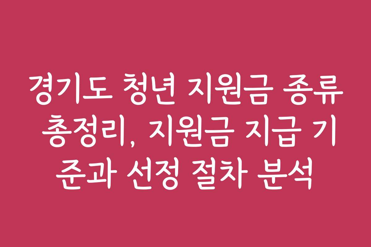 경기도 청년 지원금 종류 총정리, 지원금 지급 기준과 선정 절차 분석