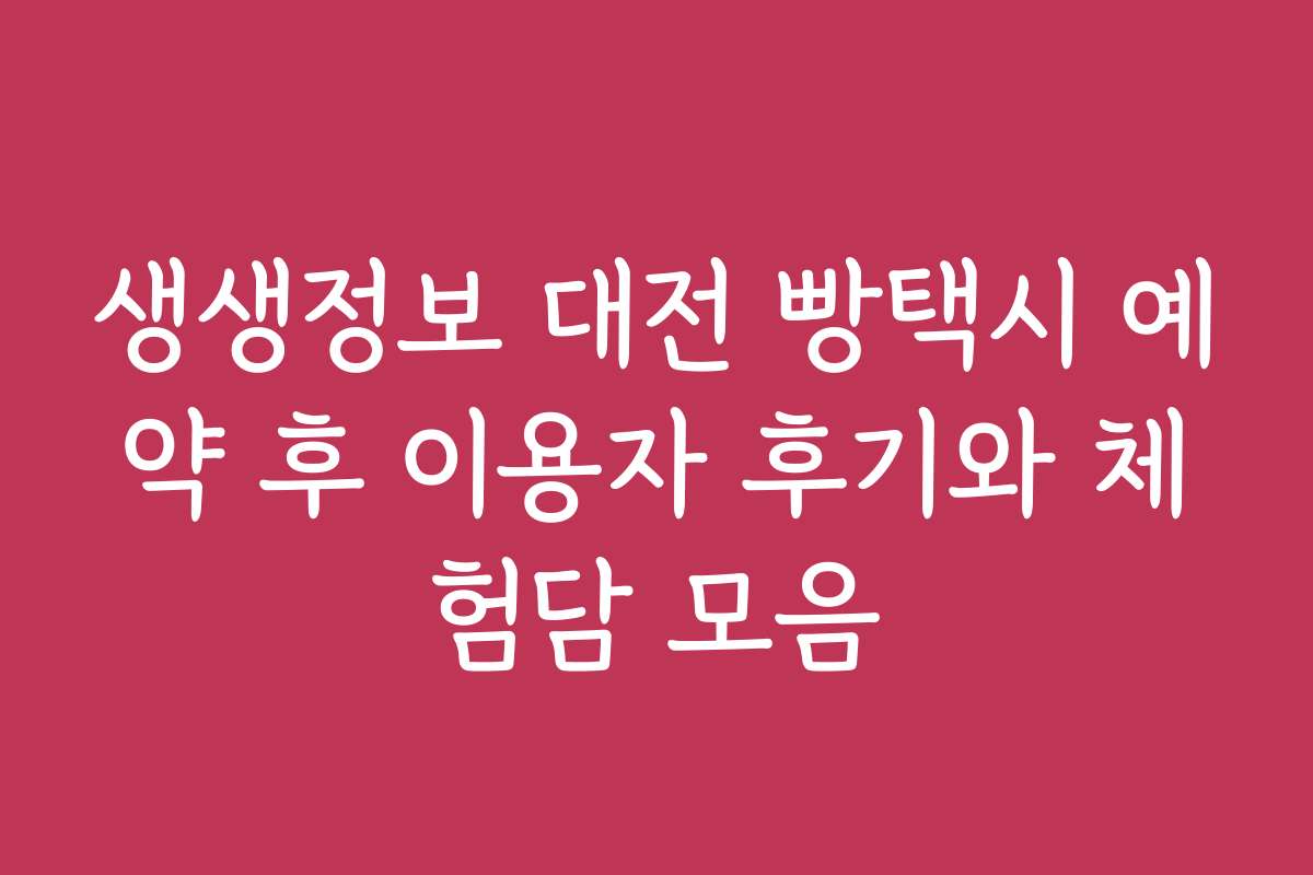생생정보 대전 빵택시 예약 후 이용자 후기와 체험담 모음