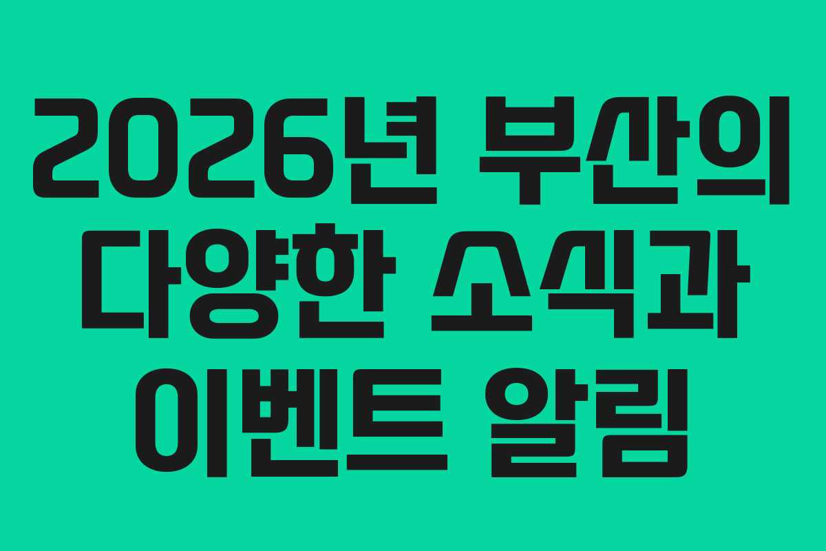2026년 부산의 다양한 소식과 이벤트 알림