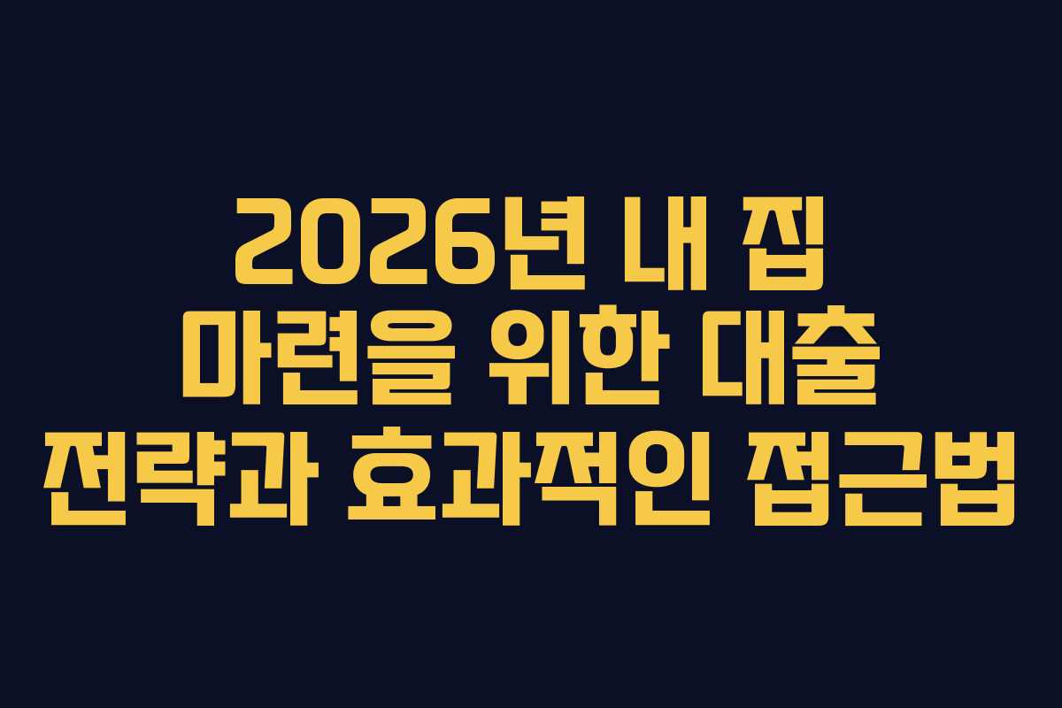 2026년 내 집 마련을 위한 대출 전략과 효과적인 접근법