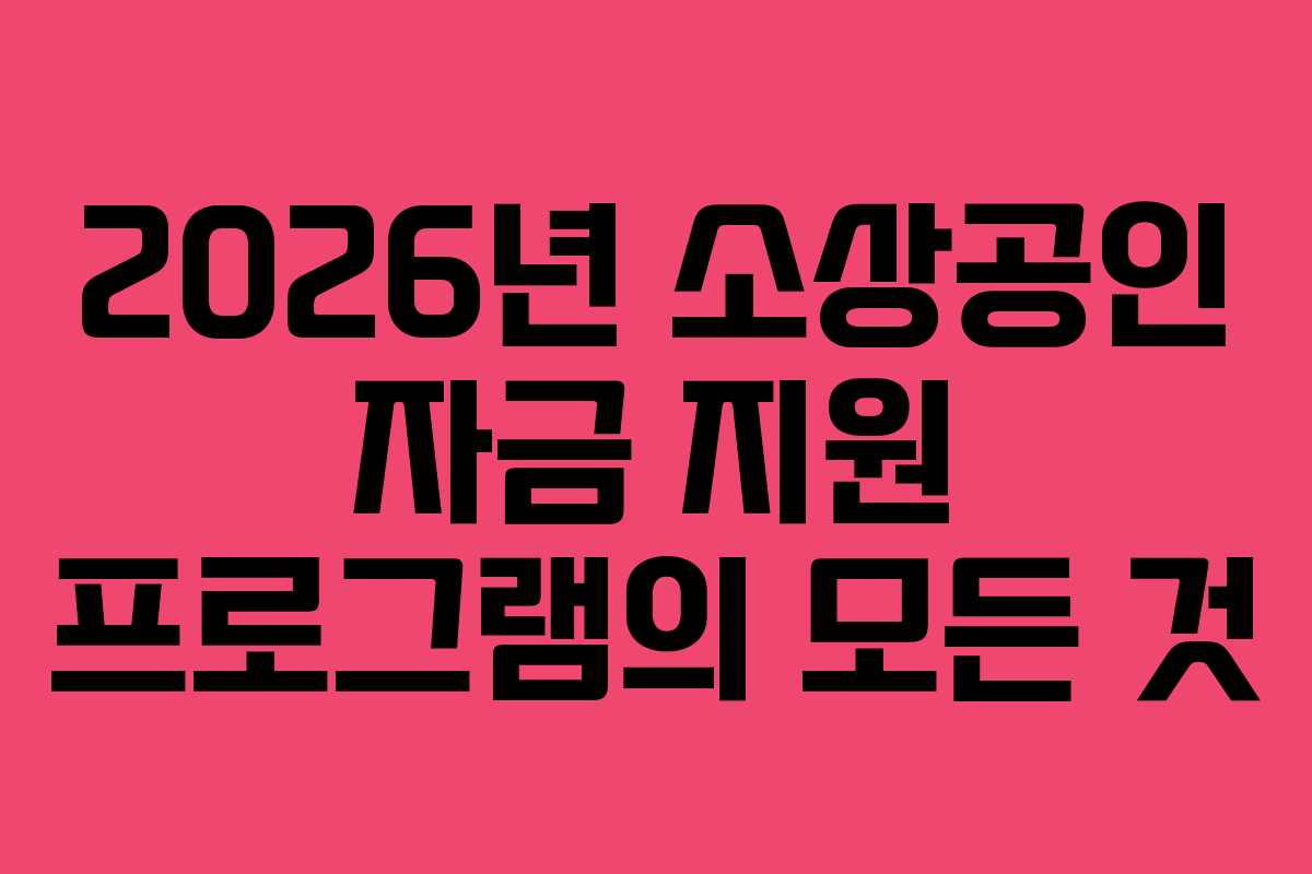 2026년 소상공인 자금 지원 프로그램의 모든 것