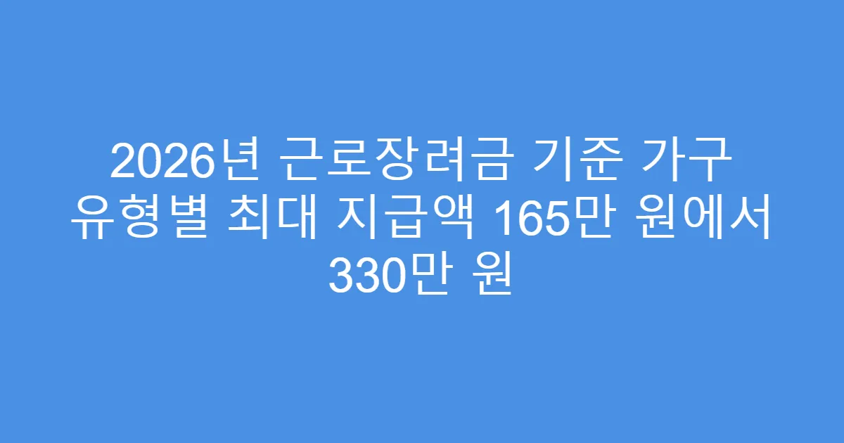 2026년 근로장려금 기준 가구 유형별 최대 지급액 165만 원에서 330만 원